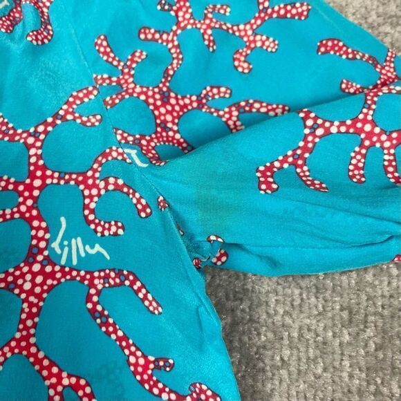 Lilly Pulitzer Women’s Small Elsa Top Blouse 100% Silk Coral Me Crazy Turquoise - Picture 7 of 7